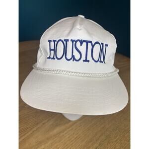 Vintage 80’s Houston Texas White Flat Bill Hat Cap Sellout White Blue Golf Prep